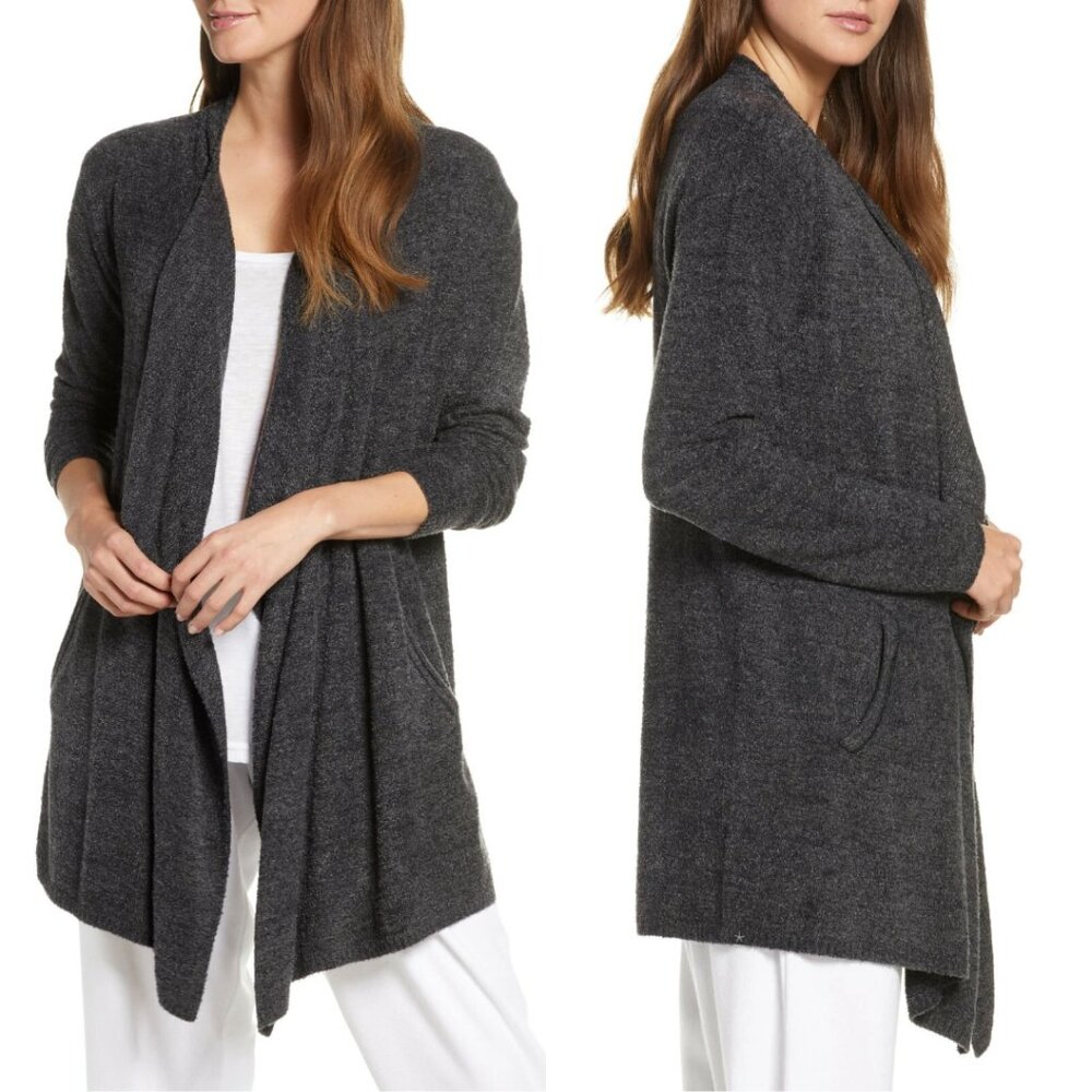 Barefoot Dreams Heathered Charcoal Cozychic Lite‎ Island Drape Front Cardigan